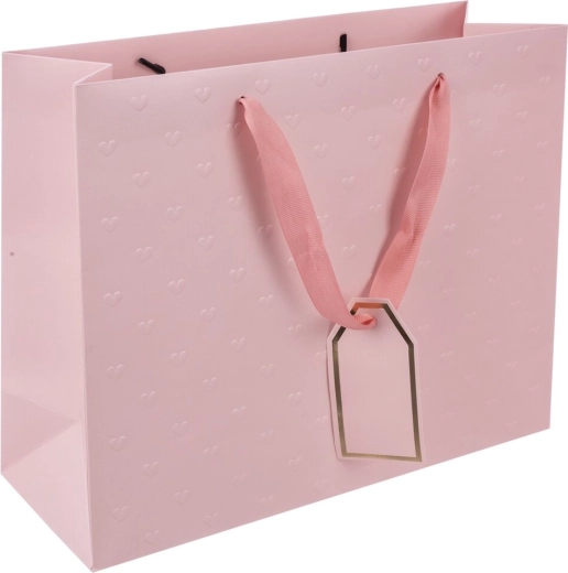 Bolsa de regalo de papel rosa con corazones en relieve 31 × 12 × 26 cm