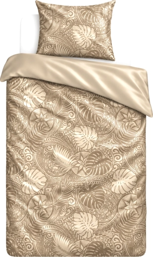 Ropa de cama de satén de algodón MILAGRO VERDE Hojas tropicales beige 140 × 200 cm