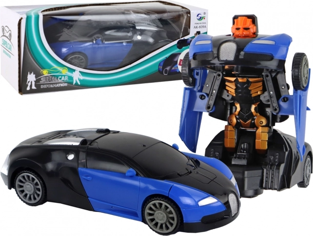 Coche-robot 2 en 1 azul con efectos de luz