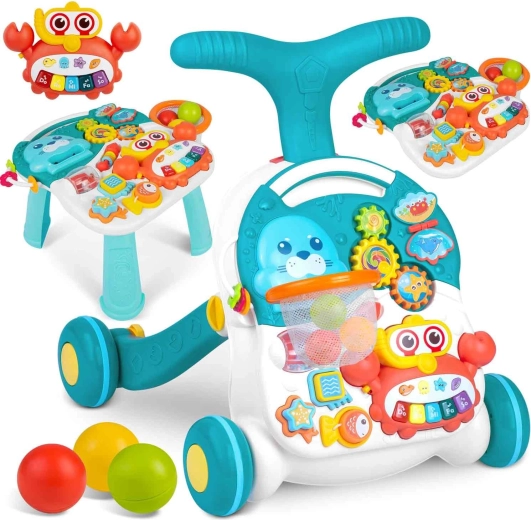 Andador infantil con mesa educativa 3 en 1 rk-810 blanco-azul