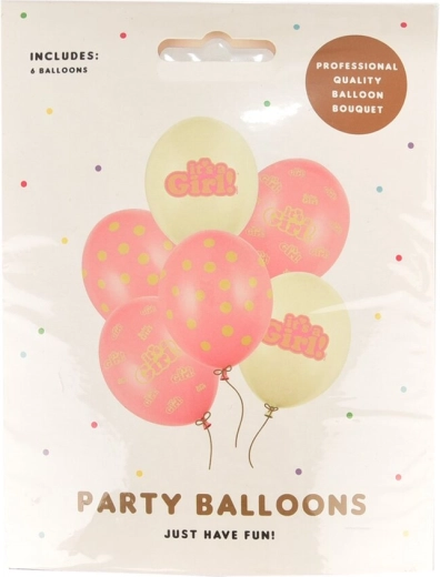 Set de globos de látex It is Girl rosa-blanco 6 uds