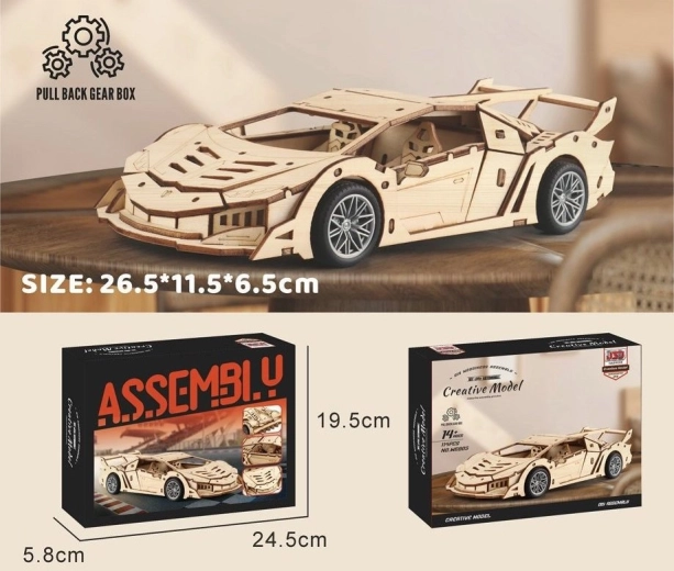 Kit de construcción de madera coche de carreras 26,5 cm
