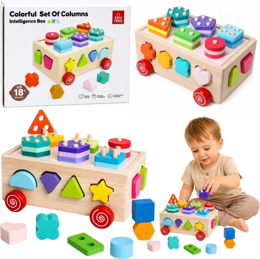 Sorter Montessori de madera de formas con ruedas