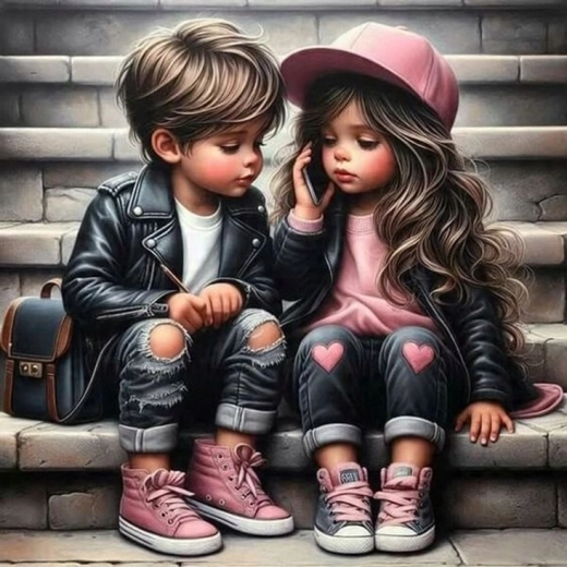 NORIMPEX Pintura por números Chica dulce con chico en las escaleras 40 × 50 cm