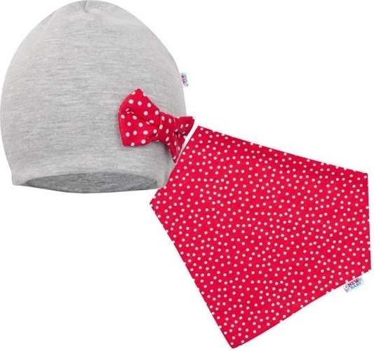 Gorrito y pañuelo para el cuello para bebé New Baby Missy gris-rojo