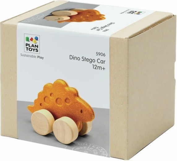 Cochecito de madera con forma de estegosaurio