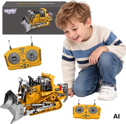 Bulldozer de orugas teledirigido Woopie con luces y sonidos