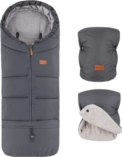 Petite&Mars set de invierno: saco Jibot 3en1 y manoplas para cochecito Jasie charcoal grey