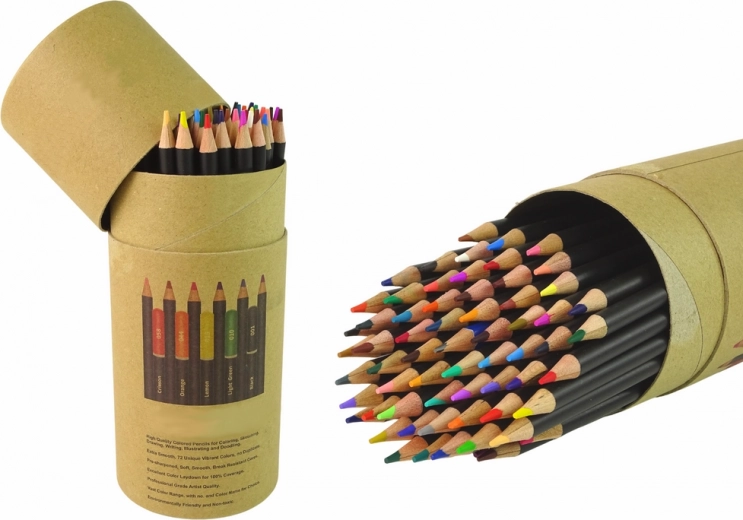 Set de lápices de colores en tubo con sacapuntas y goma, 74 uds.