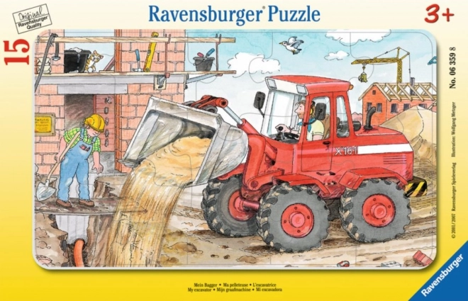 Puzzle infantil de tablero RAVENSBURGER: trabajo con excavadora, 15 piezas