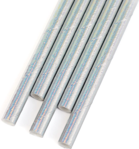 Pajitas de papel con efecto iridiscente arcoíris, 197 × 6 mm, 25 unidades