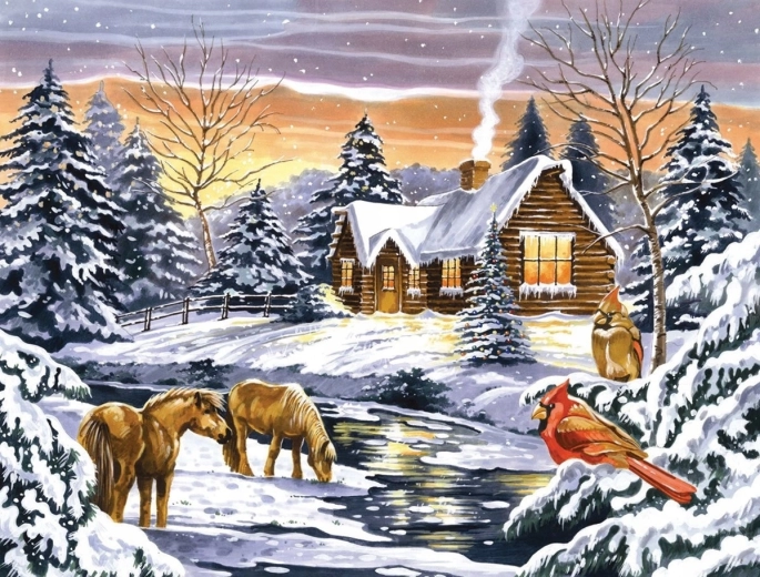 Norimpex Pintura por números Casa de invierno junto al arroyo 40 × 50 cm