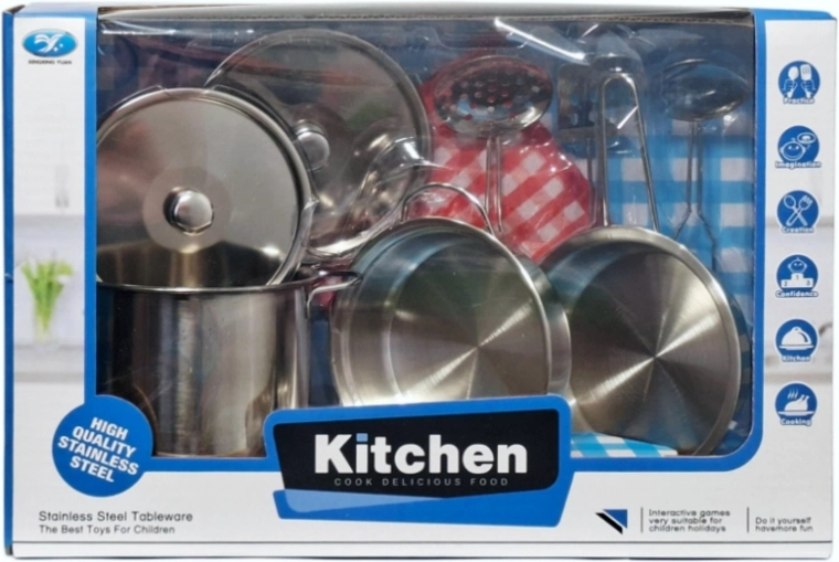 Set de cocina de utensilios metálicos para niños