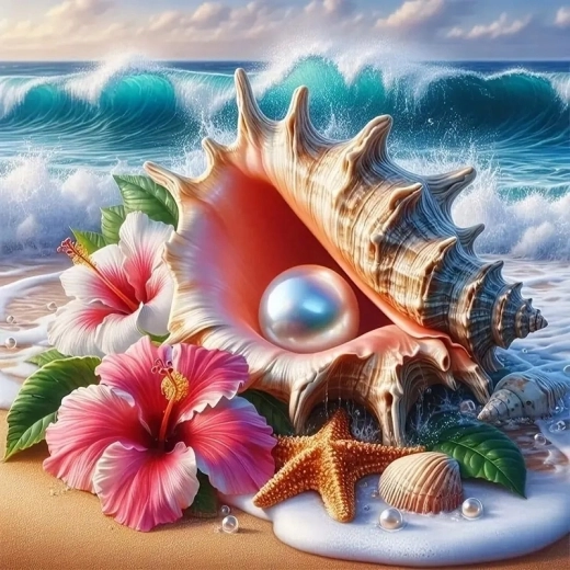 Pintura por números Hermosa concha con perla en la costa 40 × 50 cm