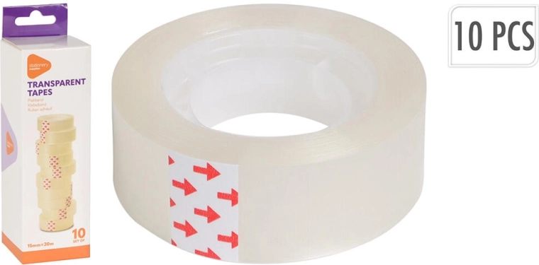 Cinta adhesiva transparente 15 mm × 30 m, paquete de 10 unidades