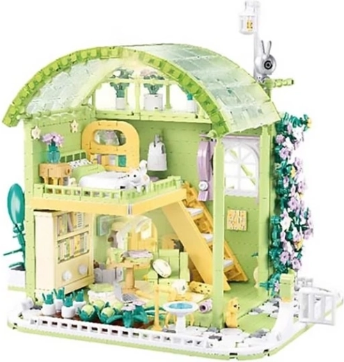 Sluban cabaña primaveral – casita de jardín pastel con luz