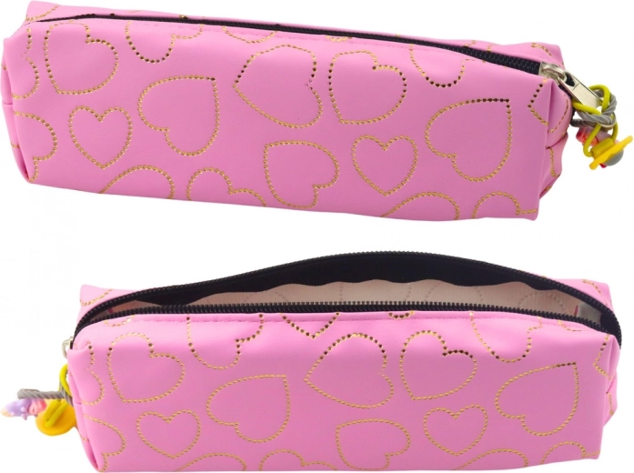 Estuche rosa con corazones dorados