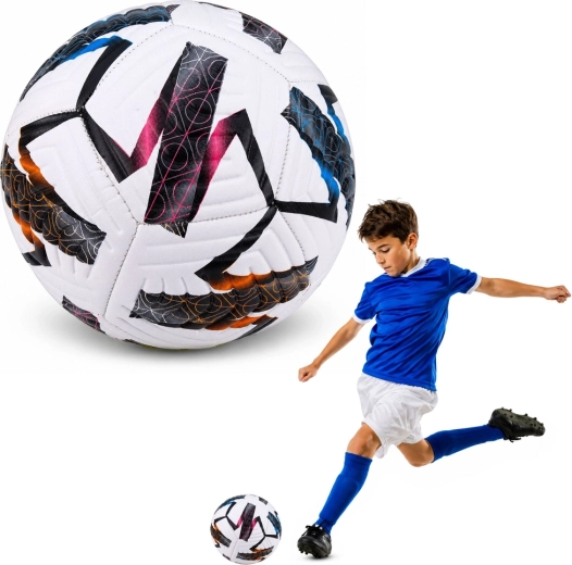 Balón de fútbol de entrenamiento tamaño 5, blanco con diseño de colores (22 cm)