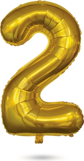Globo de foil de cumpleaños con el número 2, dorado, 40 pulgadas