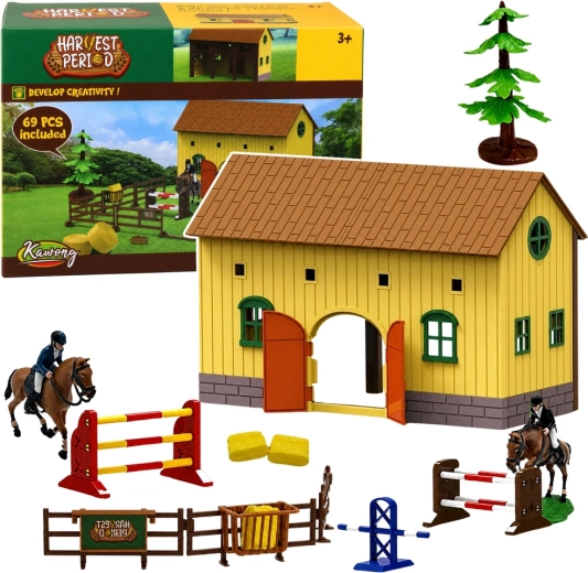 Establo para caballos con obstáculos de salto y figuras de jinetes (69 piezas) Harvest Period