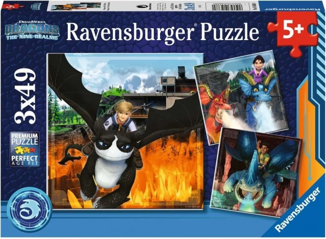 puzzle Ravensburger Cómo entrenar a tu dragón: Nueve reinos 3×49 piezas