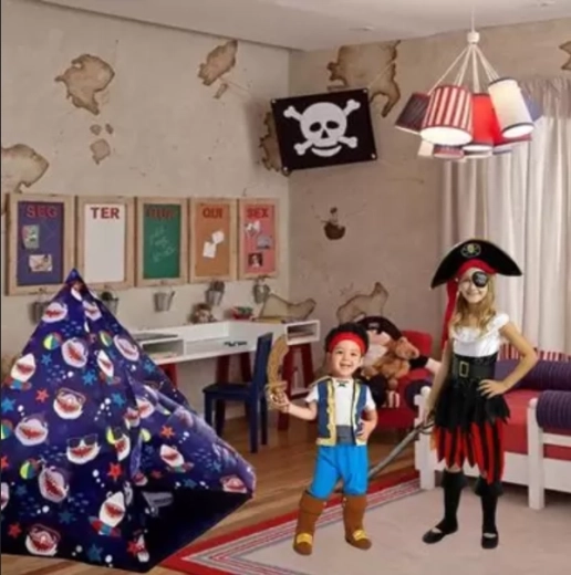 Tienda tipi infantil con motivo de tiburones 150 × 150 × 125 cm