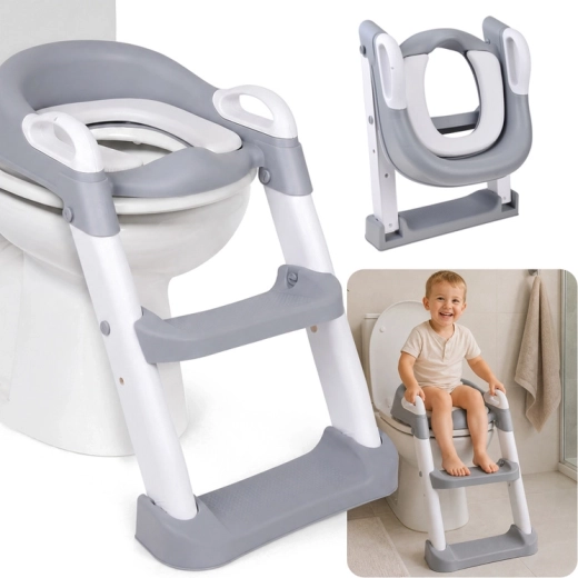 Reductor plegable de WC infantil con escalera y asiento blando hasta 25 kg