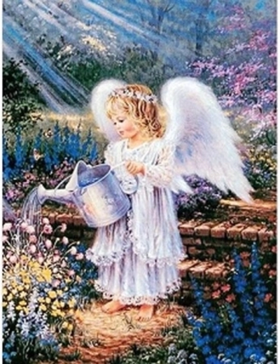 Pintura con diamantes Ángel con caballo en el jardín 30 × 40 cm