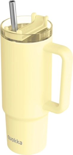 Taza térmica de acero inoxidable Quokka Vibe amarillo pastel (Drop Safe) con pajita de acero inoxidable 880 ml