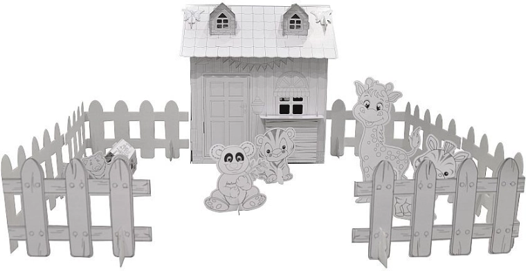 Casita de cartón para colorear con animalitos