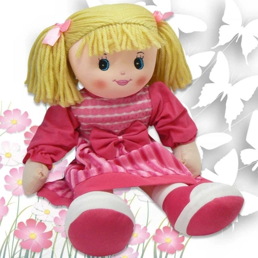 Muñeca de trapo de 60 cm con vestido rosa oscuro