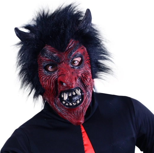 Máscara de diablo con pelo negro para adultos