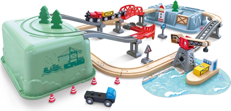 Circuito de tren en caja HAPE Railway Bucket Harbour Set (Puerto)