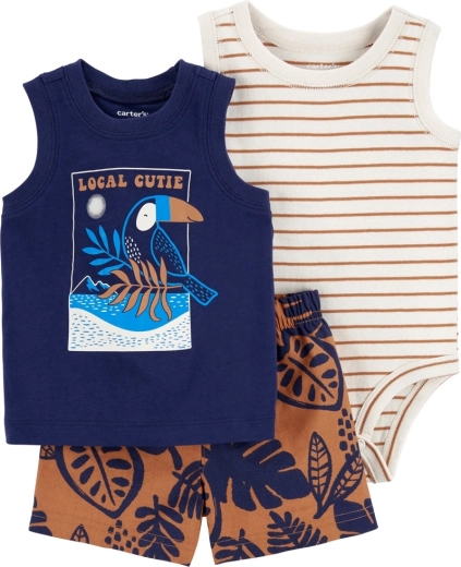 Set Carter’s de 3 piezas para bebé: body sin mangas, camiseta y shorts Navy bird (niño)