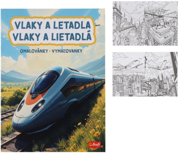 Libro para colorear con trenes y aviones