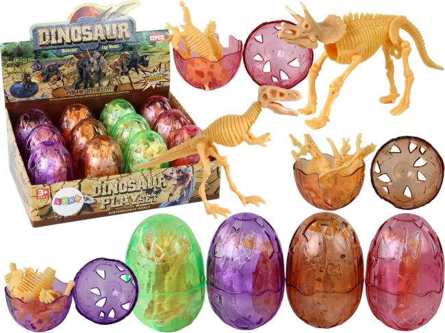 Huevo de dinosaurio abrible con esqueleto – 9 cm, 4 colores