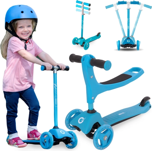 Patinete infantil triciclo Evo 2 en 1 con asiento, azul claro