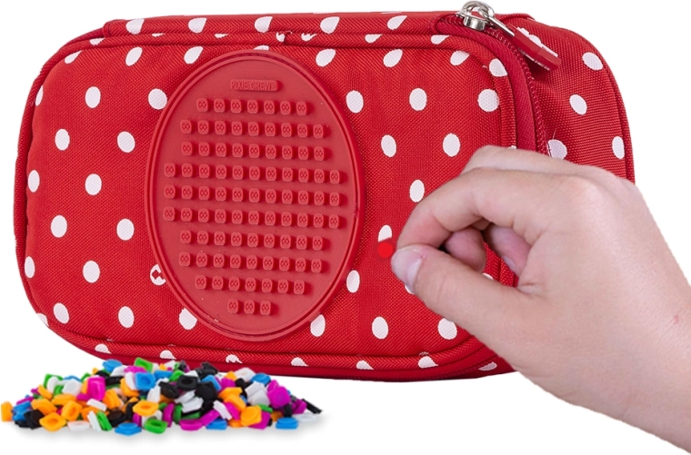 PIXIE CREW estuche escolar de dos pisos rojo con lunares blancos