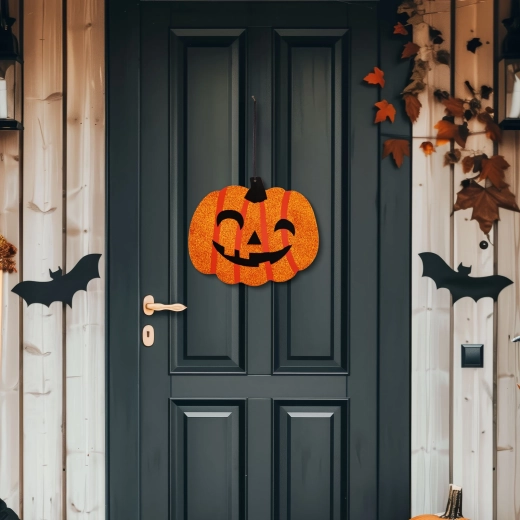Decoración colgante de Halloween con calabaza de madera, 30 × 25 cm