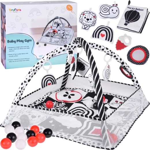 Manta de juego infantil de alto contraste con corral, pelotas, librito y crujidor