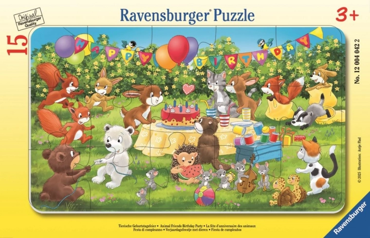 Puzzle Ravensburger Celebración de cumpleaños con amigos animales, 15 piezas