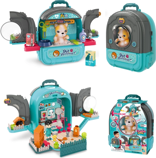 Hospital de animales en mochila 3 en 1 azul