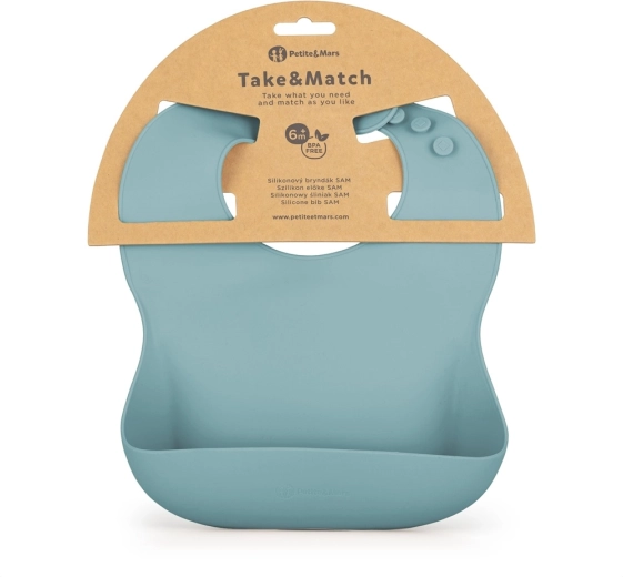PETITE&MARS babero de silicona Take&Match frosted sky 6m+