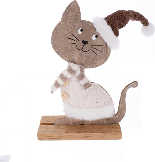 Decoración navideña: gato de madera y peluche