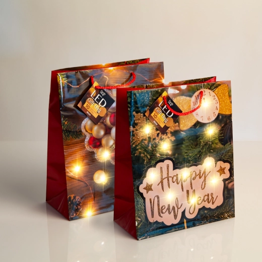 Bolsa de regalo LED con 10 LED blancos cálidos - 1 unidad