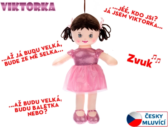 Muñeca de trapo parlante Viktorka 32 cm – rosa claro