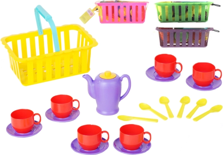 Set de té de plástico en cesta para niños