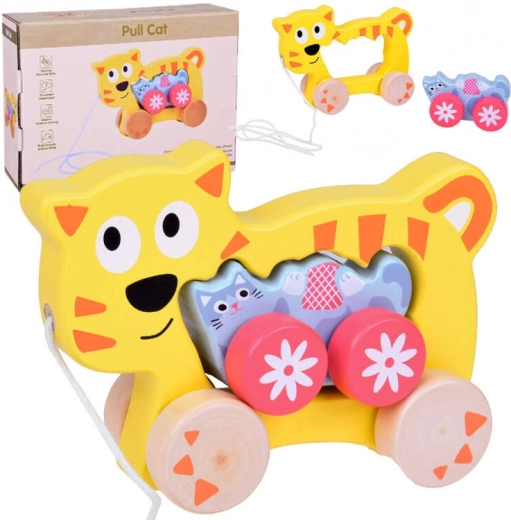 Gatito de madera de arrastre 2 en 1 – familia sobre ruedas