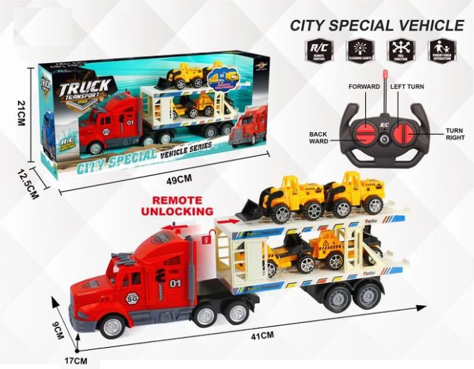 Camión de remolque RC con 4 vehículos de construcción