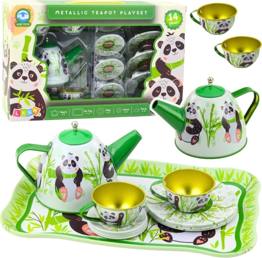 Juego de té metálico para niños con motivo de panda, 14 piezas